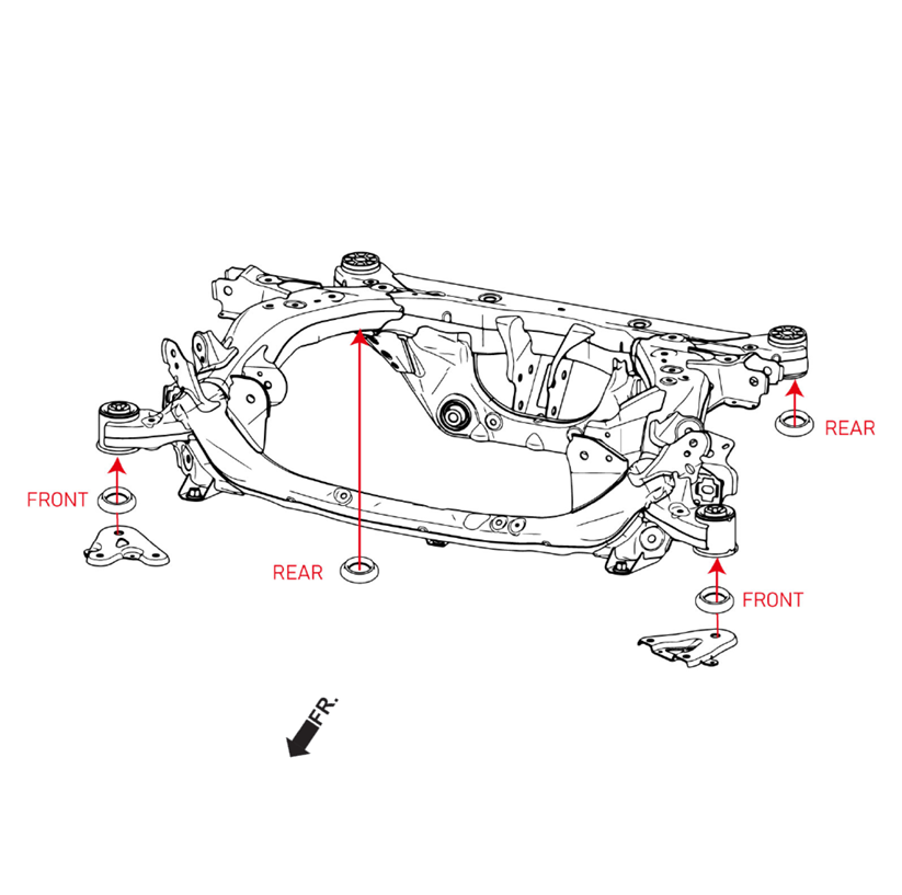 Subframe anti-vibration inserts